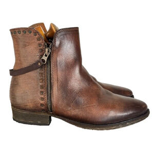 Ksubi Boots Womens Size 6 Heiffer 7 Stud Double Zip Up Brown Leather Western